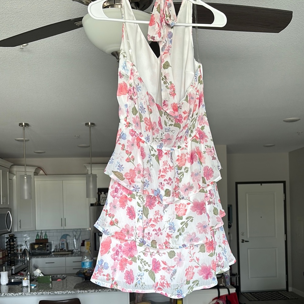 Floral Halter Dress with Ruffle Layers - Picture 2 of 2